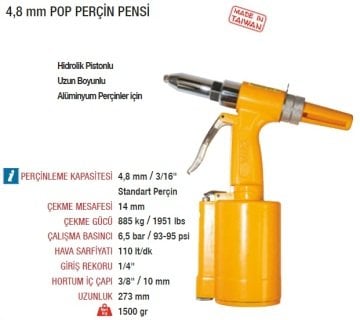 YAMA AT-6015 (4.8mm) Havalı Pop Perçin Pensi Makinesi Tabancası
