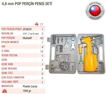 YAMA AT-6015K (4.8mm) Havalı Pop Perçin Pensi Makinesi Tabanca Seti