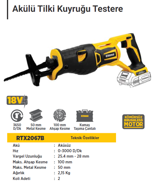 RTR MAX Akülü Tilki Kuyruğu Testere (Kömürsüz)