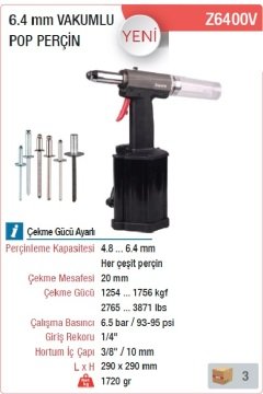 YAMA Z6400V Havalı Vakumlu Pop Perçin Tabancası Makinesi 4.8 - 6.4 mm