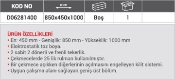 DHT 4 Çekmeceli Kombine Takım Arabası 850x450x1000mm