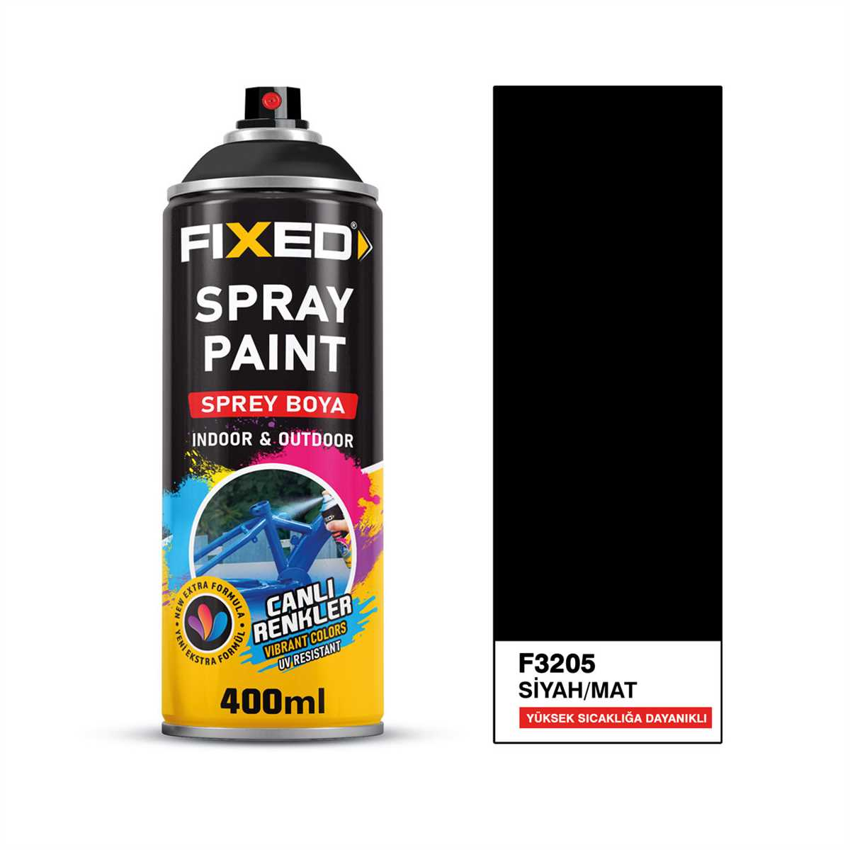 FiXED -  MAT Siyah 400°C Derece Isıya Dayanıklı Sprey Boya 400 ML