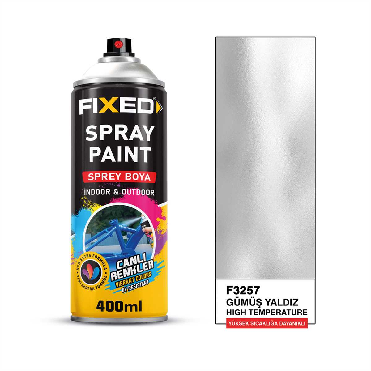 FiXED -  Gümüş Gri Yaldız 500°C Derece Isıya Dayanıklı Sprey Boya 400 ML