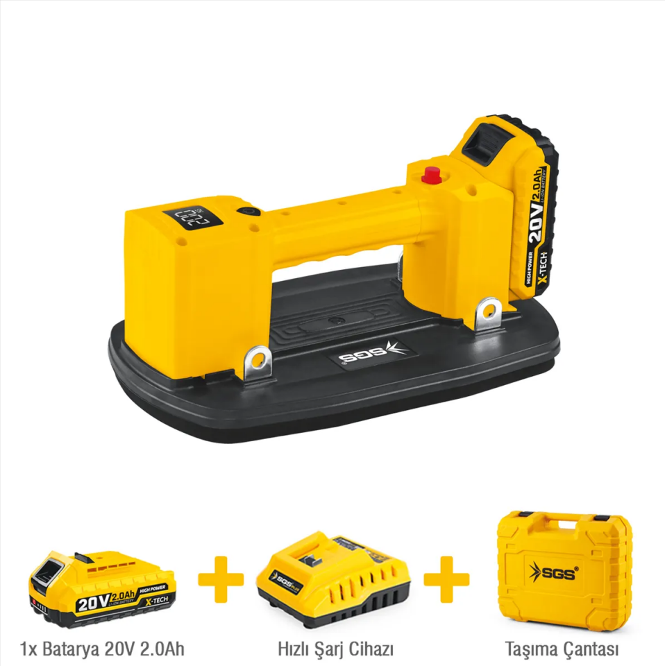 SGS5418 - 200 Kg AKÜLÜ VAKUMLU SERAMİK CAM AHŞAP VANTUZU 20 Volt 2 Amper