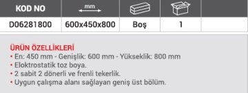 DHT Tekerlekli Açık Takım Dolabı 600x450x800 mm