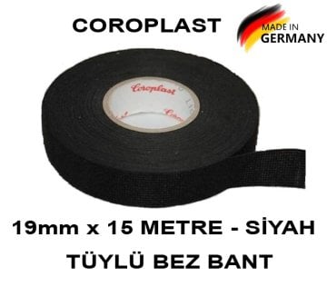 COROPLAST - Tüylü 19mm x 15 Metre - Isıya Dayanıklı Yanmaz Tüylü Bez Bant - SİYAH