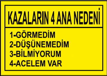 Kazaların Ana Nedeni Uyarı Levhası / 10 Adet