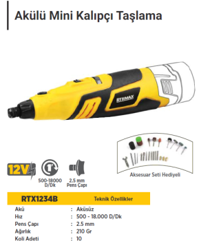 RTR MAX Akülü Mini Kalıpçı Taşlama (Aküsüz)