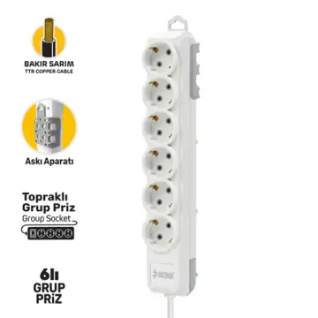 GRUP PRİZ TOPRAKLI ALTILI 2 METRE