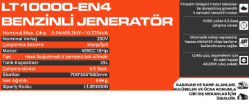 LUTİAN 10 kW Marşlı Benzinli Jeneratör Monofoze 220 Volt (LT10000-EN4)