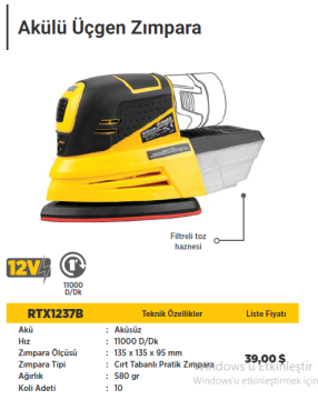 RTR MAX Akülü Zımpara Makinası (Aküsüz)