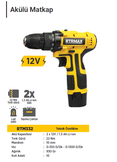 RTR MAX Akülü Matkap 12 Volt
