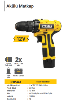 RTR MAX Akülü Matkap 12 Volt