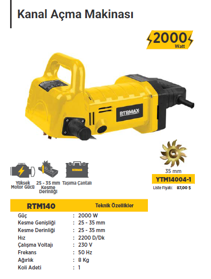 RTR MAX Duvar Kanal Açma Makinası 2000 Watt