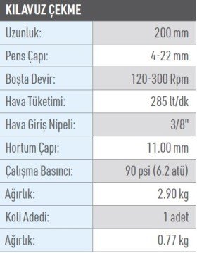 OSAKA OPT-P KC 22-4 Havalı Kılavuz Çekme 200mm