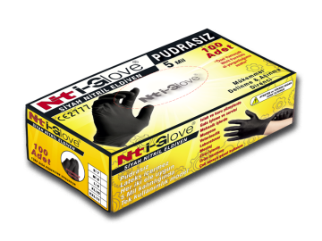 NTİ GLOVE 5 Mil Pudrasız Siyah Nitril Eldiven 100 Adet