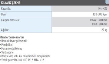 OSAKA OPT-P 4-22K Havalı Kılavuz Çekme
