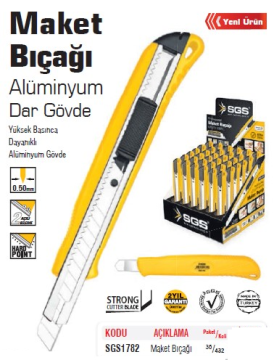 SGS 1782 Alüminyum Dar Gövde Maket Bıçağı  - 36 ADET