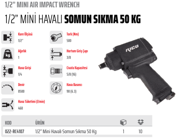 RİCO 1/2 Mini Havalı Somun Sökme Sıkma 50 Kg (022-RC4107)