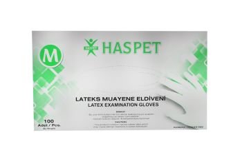 HASPET Pudrasız Lateks Muayene Eldiveni - 100 ADET L