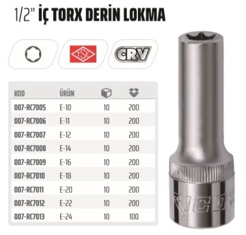 RİCO 1/2 İç Torx E Derin Lokma Ucu E-18