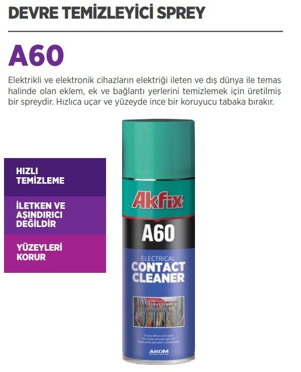 AKFİX E60 Devre Temizleyici Sprey 200 ml / 12 Adet