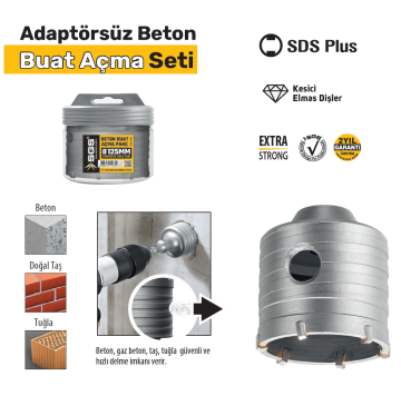 SGS1934 - 75mm SDS Plus Elmaslı Beton Delme - Buat Açma Pançı (Adaptörsüz)