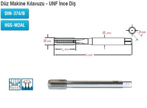 MAİER Düz Makine Kılavuzu - UNF İnce Diş (DIN-374/B) (HSS-M2AL)