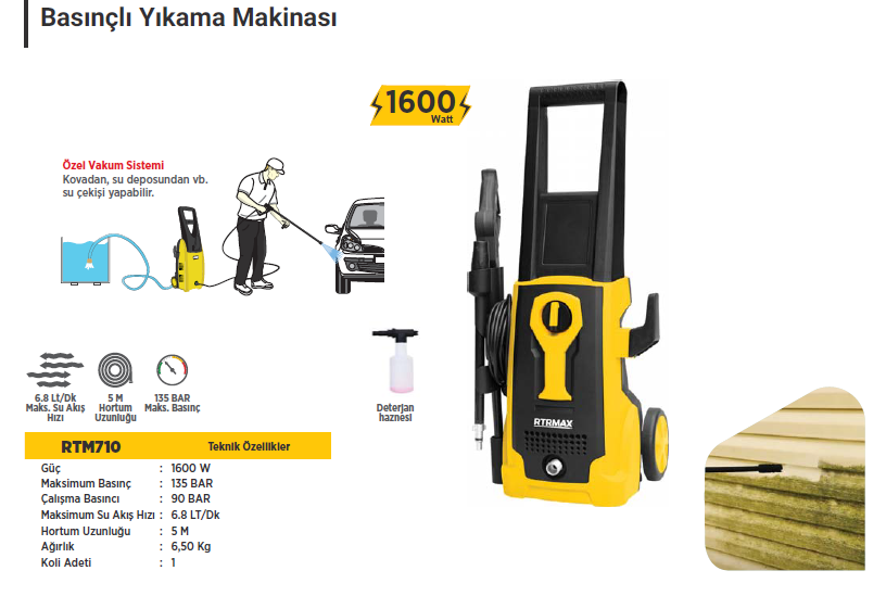 RTR Max Yüksek Basınçlı Yıkama Makinası 135 Bar