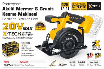 SGS5540B - AKÜSÜZ 20 Volt 4 Amper 125mm Akülü Mermer Granit Fayans Makinası