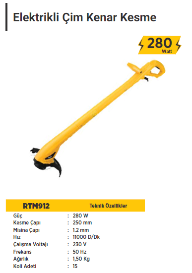 RTR Max Misinalı Çim Kesme 280 Watt
