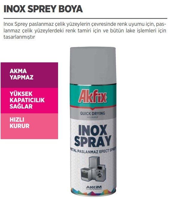 AKFİX Paslanmaz Çelik Sprey Boya 400 ml / 6 Adet - Paslanmaz Çelik Efekt