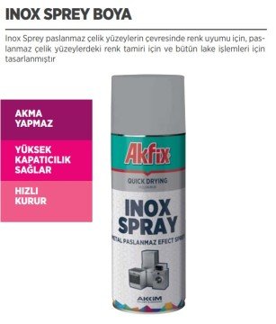 AKFİX Paslanmaz Çelik Sprey Boya 400 ml / 6 Adet - Paslanmaz Çelik Efekt