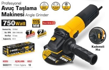 SGS5111 - Devir Ayarlı 115mm Profesyonel Avuç Taşlama Makinesi 750 Watt