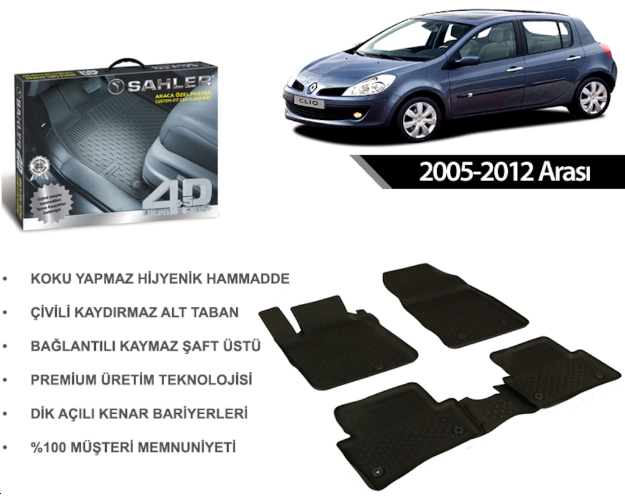 Renault Clio 3 2005-2012 Arası 4.5D Havuzlu Araba Paspası Sahler