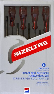 İzeltaş 4100 Kraft Seri Düz Tornavida Seti (8 Parça)
