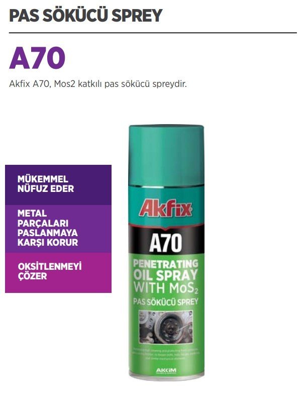 AKFİX A70 Pas Sökücü Sprey