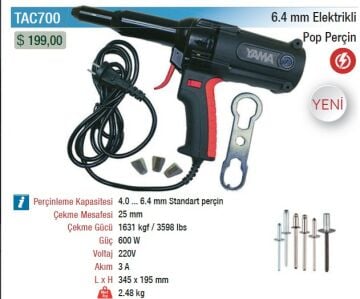 YAMA TAC700 Elektrikli Pop Perçin Tabancası Makinası 4 -  6.4 mm