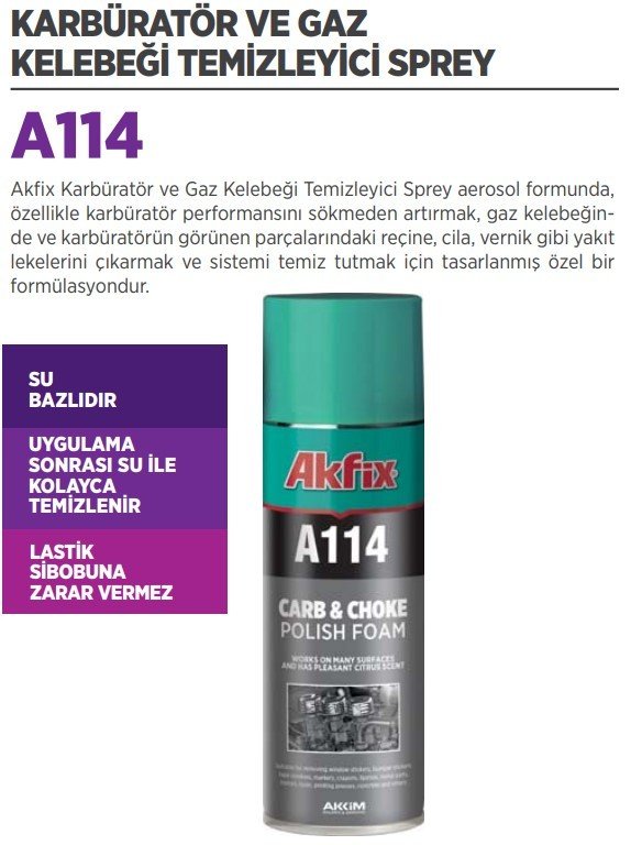 AKFİX A114 Karbüratör ve Gaz Kelebeği Temizleyici Sprey 12 Adet