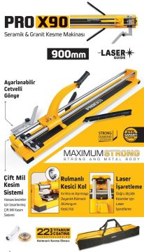 SGS116 - Lazerli 90cm Seramik Granit Fayans Kesme Makinası Rulmanlı ve Taşıma Çantalı