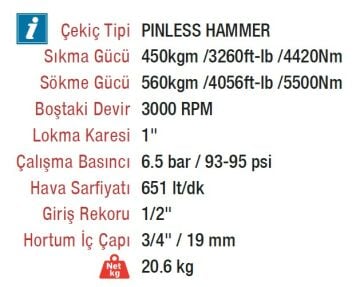 ROTAKE RT-5998 Havalı 1'' Somun Sökme Sıkma Tabancası Makinesi Düz Tip 560 kgm