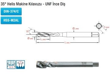 MAİER 35° Helis Makine Kılavuzu - UNF İnce Diş (DIN-374/C) (HSS-M2AL)