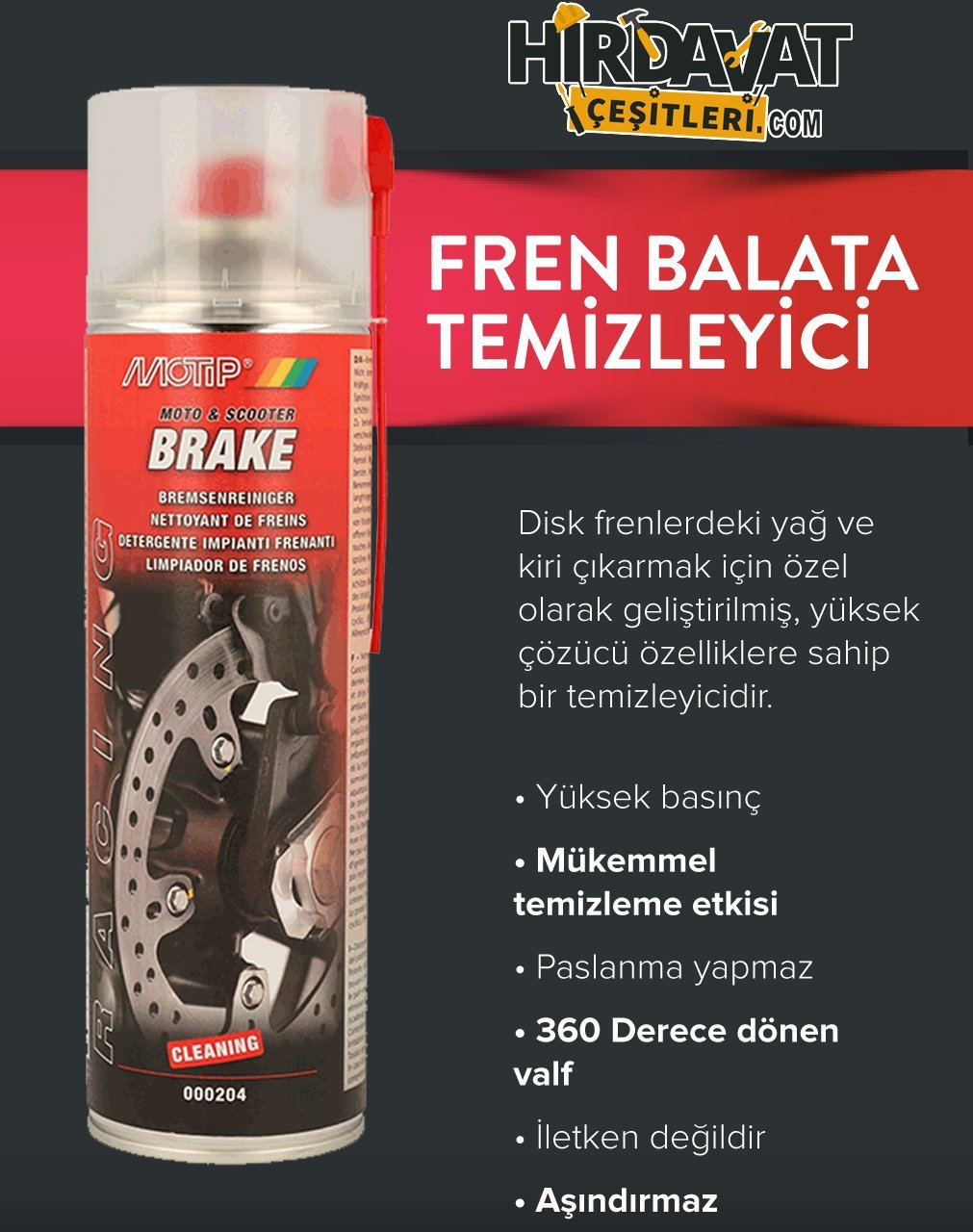 MOTİP Motosiklet Fren Balata Temizleme Spreyi 500 ML