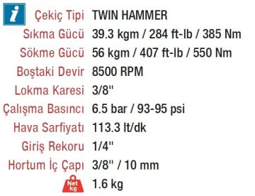 ROTAKE RT-5228-38 Havalı 3/8-56 kgm Mini Somun Sökme Sıkma Makinesi Tabancası