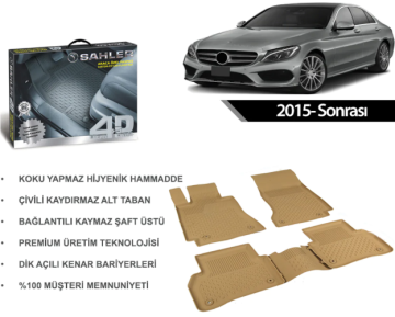 Mercedes W205 C Serisi 2014- 4.5D Havuzlu Bej Araba Paspası Sahler