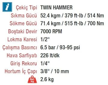 ROTAKE RT-5268 Havalı 1/2 Somun Sökme Sıkma Makinesi Tabancası 70 KGM