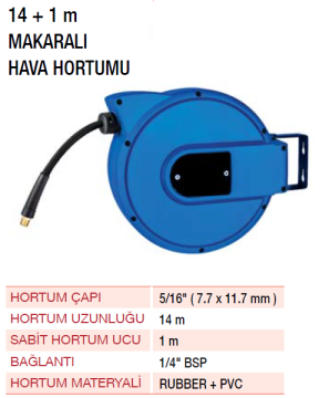 YAMA YHMH14 - 5/16 - 8mm Makaralı Hava Hortumu 14+1 METRE