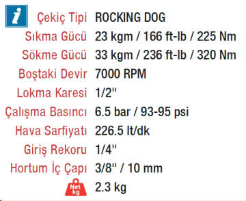 ROTAKE RT-5230 Havalı 1/2 Somun Sökme Sıkma Makinesi Tabancası 33 KGM