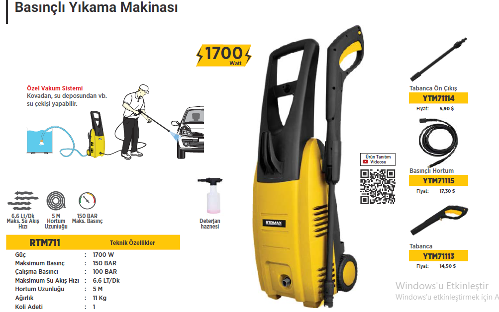 RTR Max Yüksek Basınçlı Yıkama Makinası (1700 Watt)