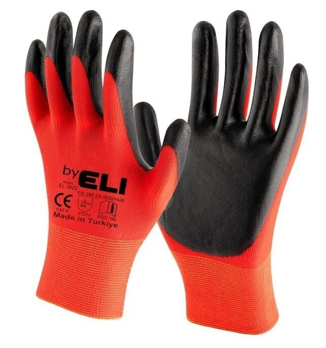 By Eli - No:10 XL Nitril İş Eldiveni Kırmızı Siyah